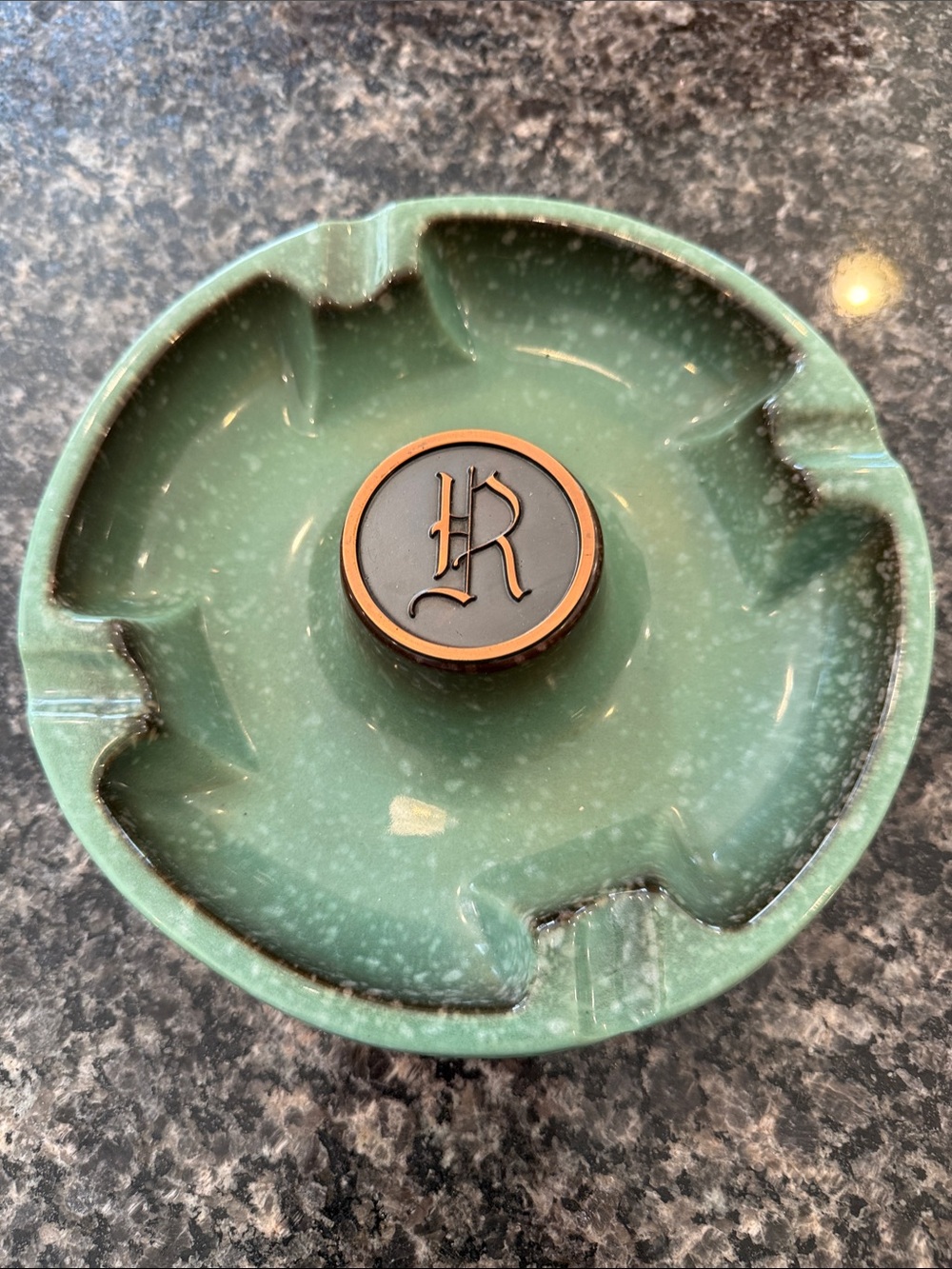 Roseville Pottery Hyde Park Ashtray Initial “R”
